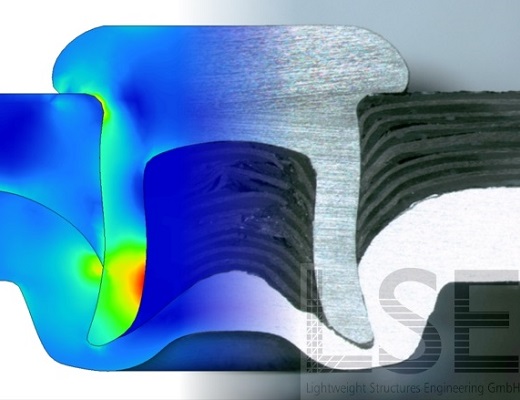 Microsection of a rivet joint in a fiber-reinforced composite